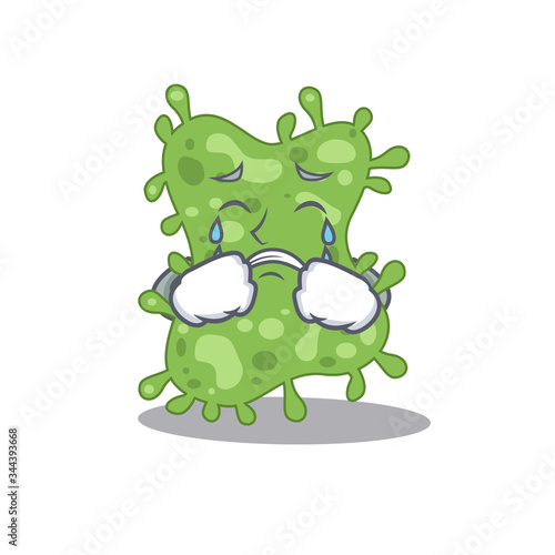 Cartoon character design of salmonella enterica with a crying face
