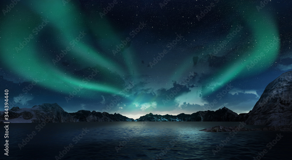 A beautiful green and red aurora dancing over the hills A beautiful green and red aurora dancing over the hills