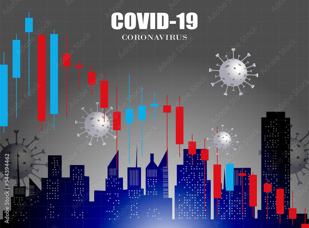 Stock market chart in down trend crisis from covid19 virus outbreak. Corona virus outbreak pandemic affects the economy