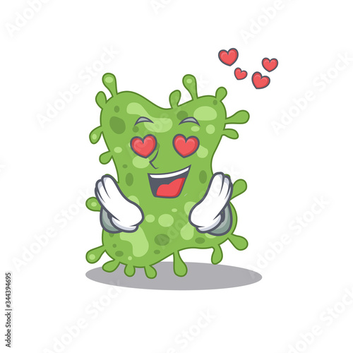 Cute salmonella enterica cartoon character has a falling in love face