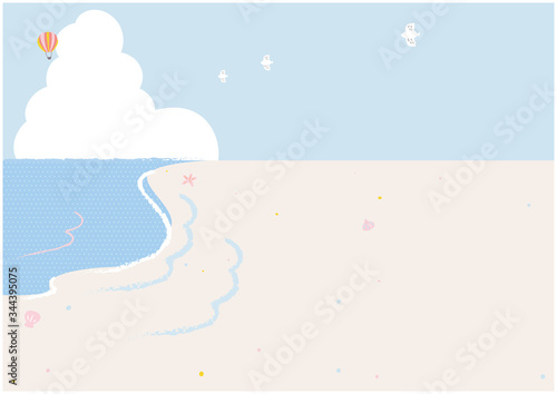 海と砂浜　イラスト