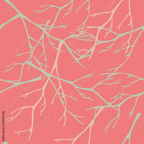 Vector seamless turquoise pattern with bright branches. Suitable for textile or wrapping paper design