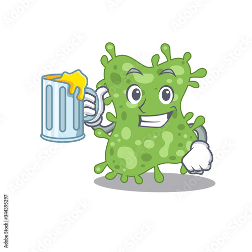 A cartoon concept of salmonella enterica rise up a glass of beer