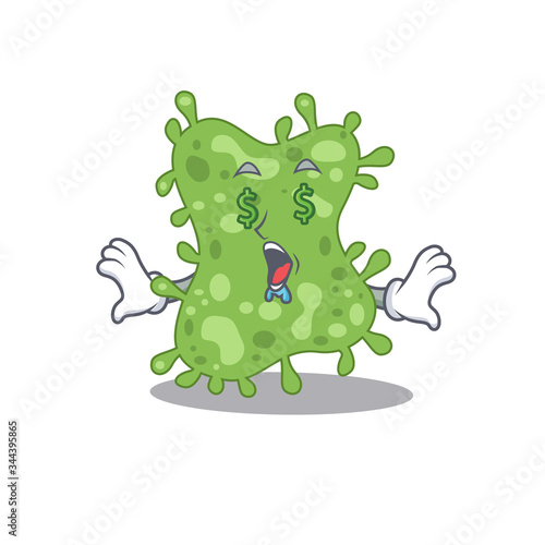 Rich cartoon character design of salmonella enterica with money eyes