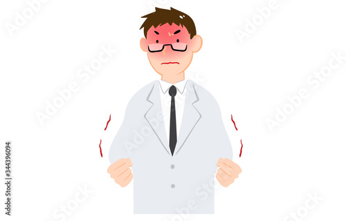 こぶしを握り締めて怒る白衣の男性のイラスト