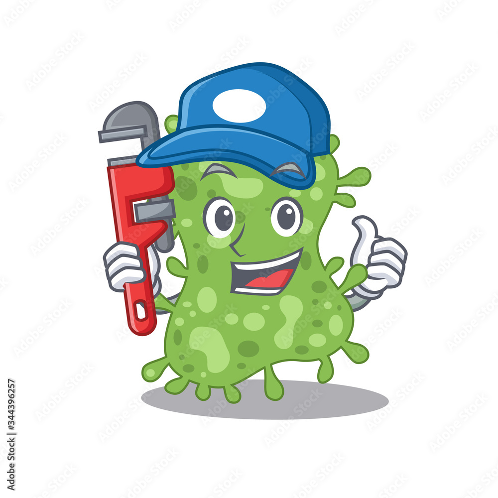 Salmonella enterica Smart Plumber cartoon character design with tool Salmonella enterica Smart Plumber cartoon character design with tool