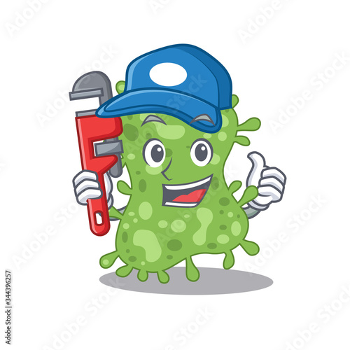 Salmonella enterica Smart Plumber cartoon character design with tool