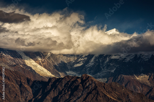 Beautiful landscape view with Dhaulagiri peak from Poon Hill. Himalaya Mountain, Nepal.