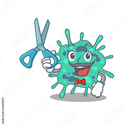 Sporty shigella boydii cartoon character design with barber