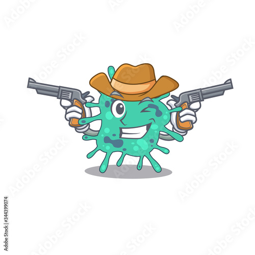 Cute handsome cowboy of shigella boydii cartoon character with guns