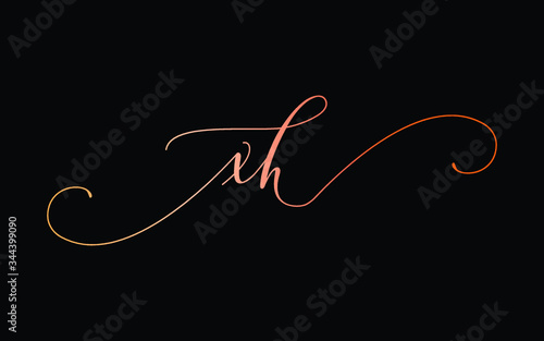 xh or x, h Lowercase Cursive Letter Initial Logo Design, Vector Template