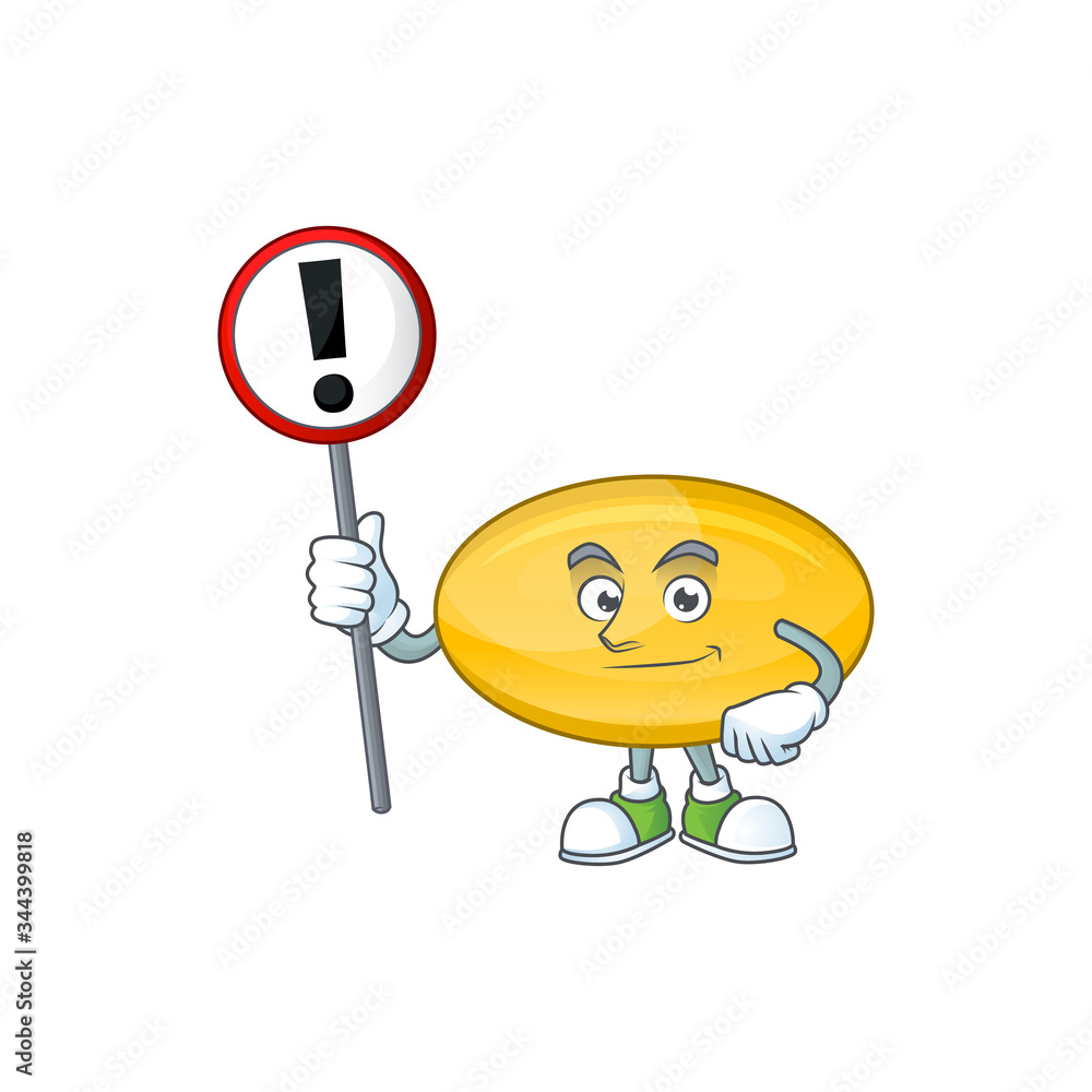 A picture of oil capsule cartoon character concept holding a sign