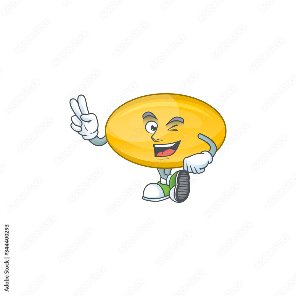 Cheerful oil capsule mascot design with two fingers Cheerful oil capsule mascot design with two fingers