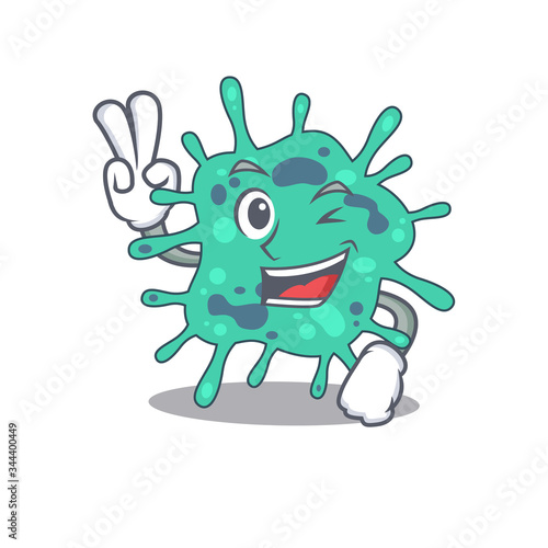 Happy shigella boydii cartoon design concept with two fingers