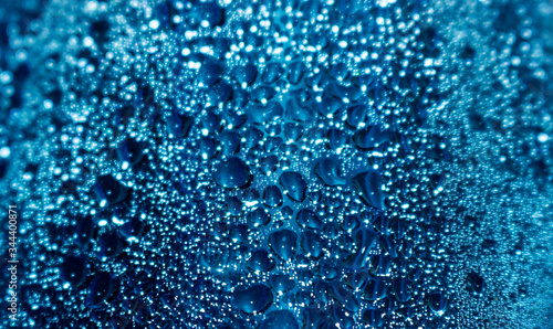 Water Drops on Blue Glass