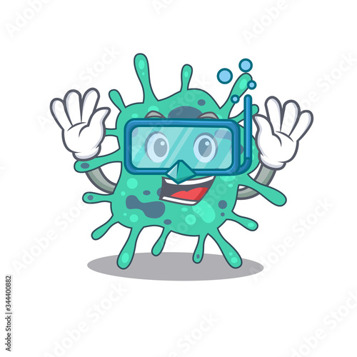 Shigella boydii mascot design concept wearing diving glasses © kongvector