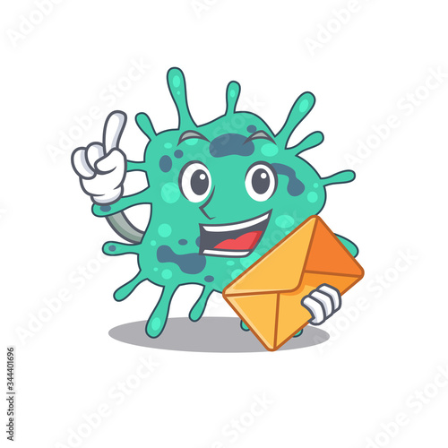 Happy shigella boydii mascot design concept with brown envelope