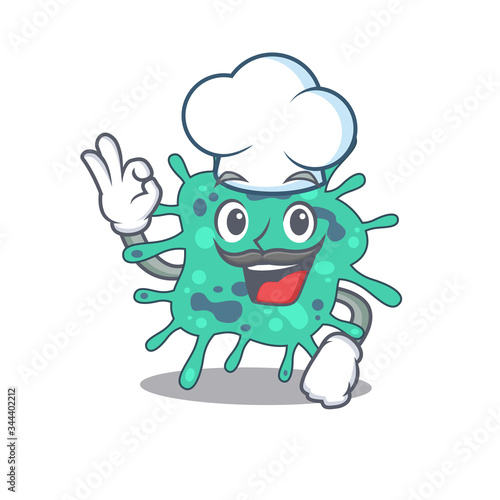 Shigella boydii chef cartoon design style wearing white hat