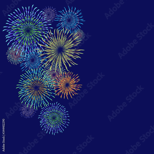 Fireworks material. Night sky fireworks background. Fireworks appear in the summer night sky.
背景：花火 はなび 打上花火 夜空 夏 祭り 夜景