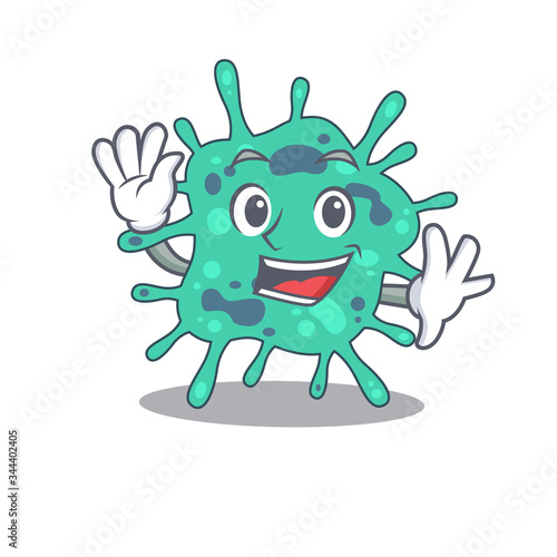 A charismatic shigella boydii mascot design style smiling and waving hand