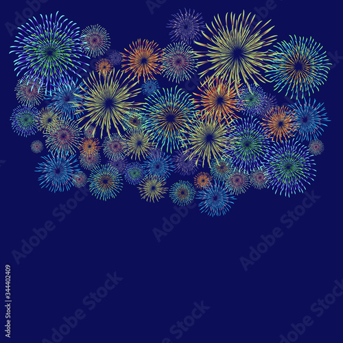 Fireworks material. Night sky fireworks background. Fireworks appear in the summer night sky.
背景：花火 はなび 打上花火 夜空 夏 祭り 夜景