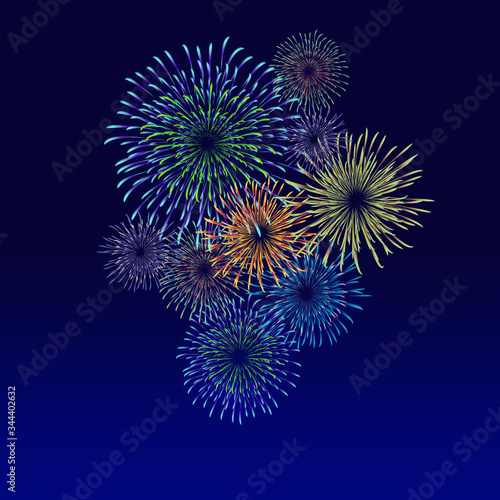 Fireworks material. Night sky fireworks background. Fireworks appear in the summer night sky.
背景：花火 はなび 打上花火 夜空 夏 祭り 夜景