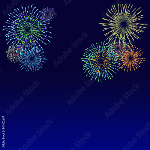 Fireworks material. Night sky fireworks background. Fireworks appear in the summer night sky.
背景：花火 はなび 打上花火 夜空 夏 祭り 夜景