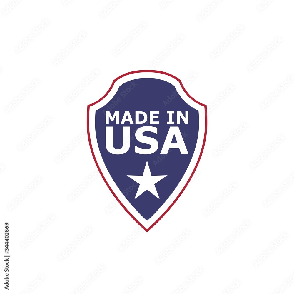 Made in USA shield badge with USA flag elements isolated on white background