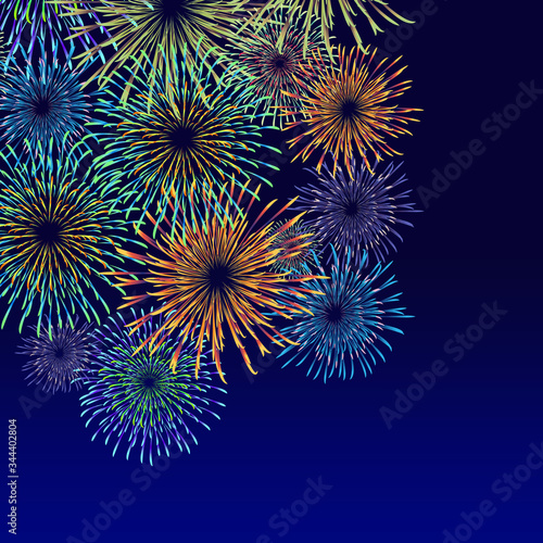 Fireworks material. Night sky fireworks background. Fireworks appear in the summer night sky.
背景：花火 はなび 打上花火 夜空 夏 祭り 夜景