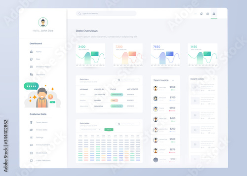 
Infographic dashboard. UI design with graphs, charts and diagrams. Web interface template for business presentation.