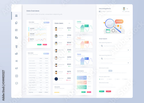 
Infographic dashboard. UI design with graphs, charts and diagrams. Web interface template for business presentation.