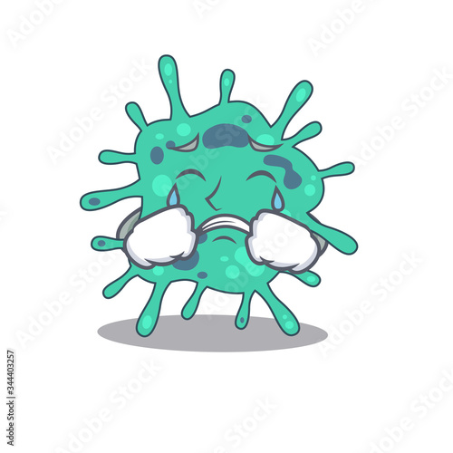 Cartoon character design of shigella boydii with a crying face