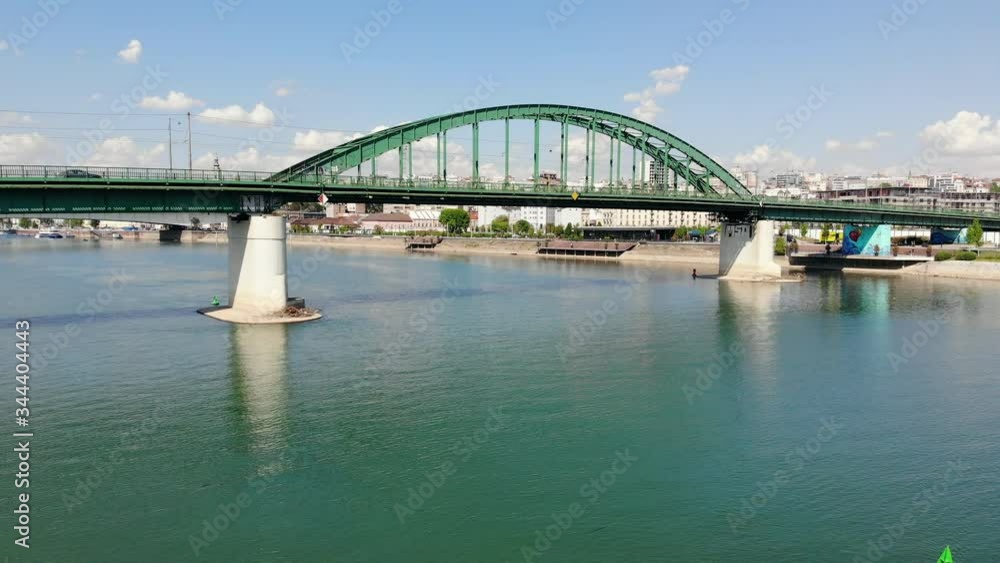 Drone video of Old Sava bridge and river Sava in central Belgrade, Serbia Drone video of Old Sava bridge and river Sava in central Belgrade, Serbia