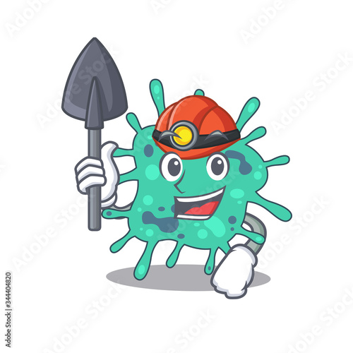 Shigella boydii miner cartoon design concept with tool and helmet