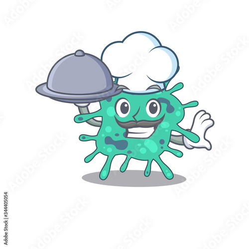 Shigella boydii chef cartoon character serving food on tray