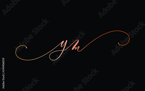 ym or y, m Lowercase Cursive Letter Initial Logo Design, Vector Template