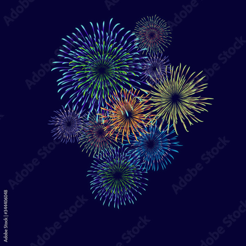 Fireworks material. Night sky fireworks background. Fireworks appear in the summer night sky.
背景：花火 はなび 打上花火 夜空 夏 祭り 夜景