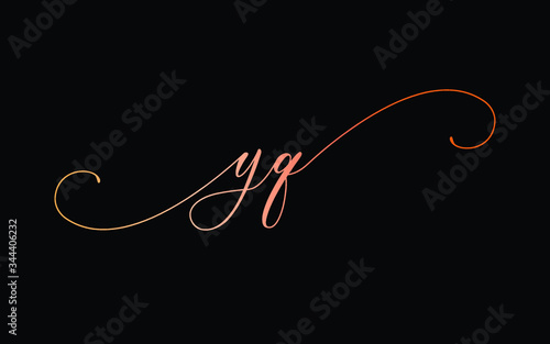 yq or y, q Lowercase Cursive Letter Initial Logo Design, Vector Template