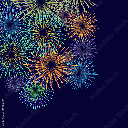 Fireworks material. Night sky fireworks background. Fireworks appear in the summer night sky.
背景：花火 はなび 打上花火 夜空 夏 祭り 夜景
