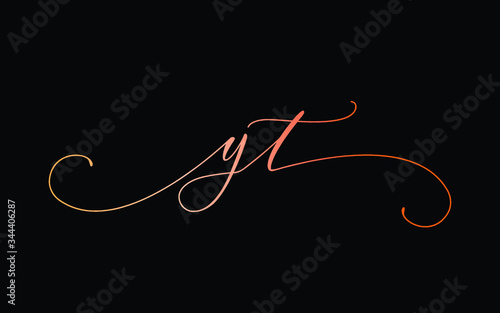 yt or y, t Lowercase Cursive Letter Initial Logo Design, Vector Template
