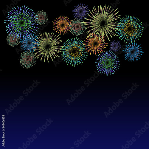 Fireworks material. Night sky fireworks background. Fireworks appear in the summer night sky.
背景：花火 はなび 打上花火 夜空 夏 祭り 夜景