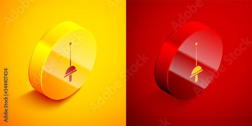 Isometric Fencing icon isolated on orange and red background. Sport equipment. Circle button. Vector Illustration