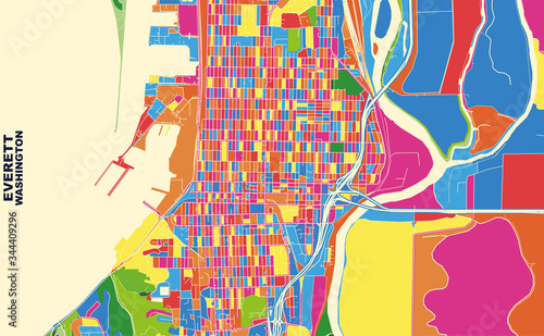 Everett, Washington, USA, colorful vector map
