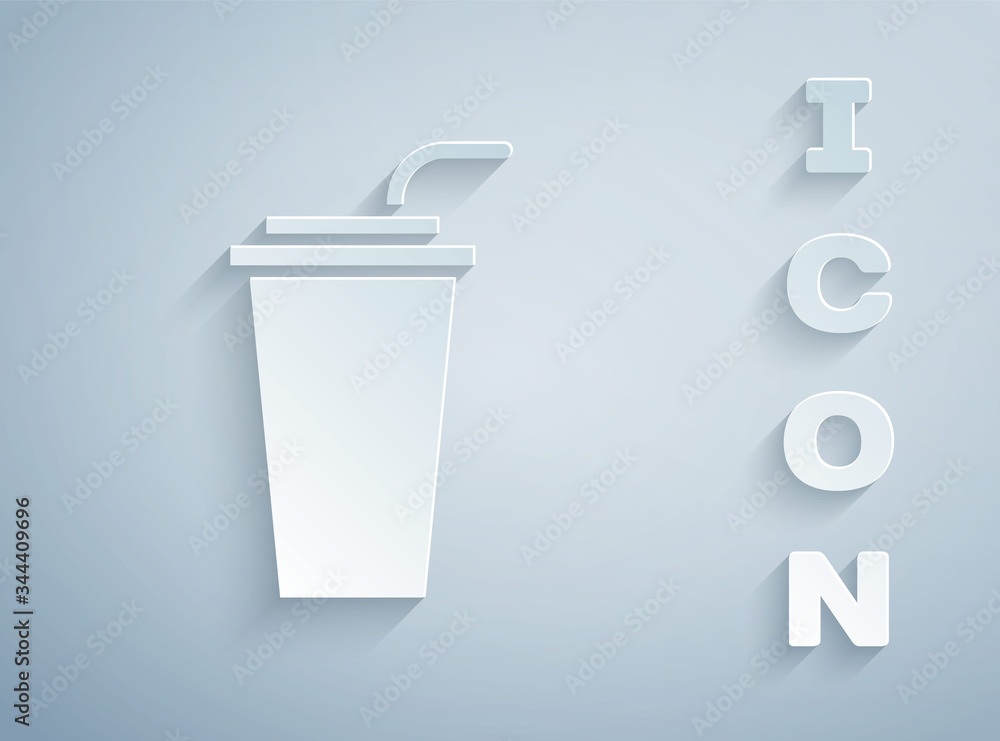 Paper cut Paper glass with drinking straw and water icon isolated on grey background. Soda drink glass. Fresh cold beverage symbol. Paper art style. Vector Illustration Paper cut Paper glass with drinking straw and water icon isolated on grey background. Soda drink glass. Fresh cold beverage symbol. Paper art style. Vector Illustration