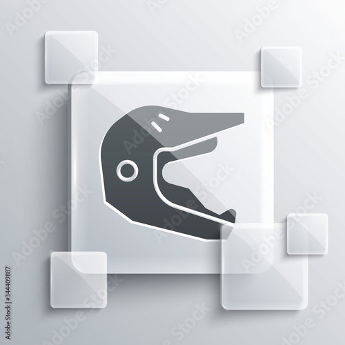 Grey Motocross motorcycle helmet icon isolated on grey background. Square glass panels. Vector Illustration