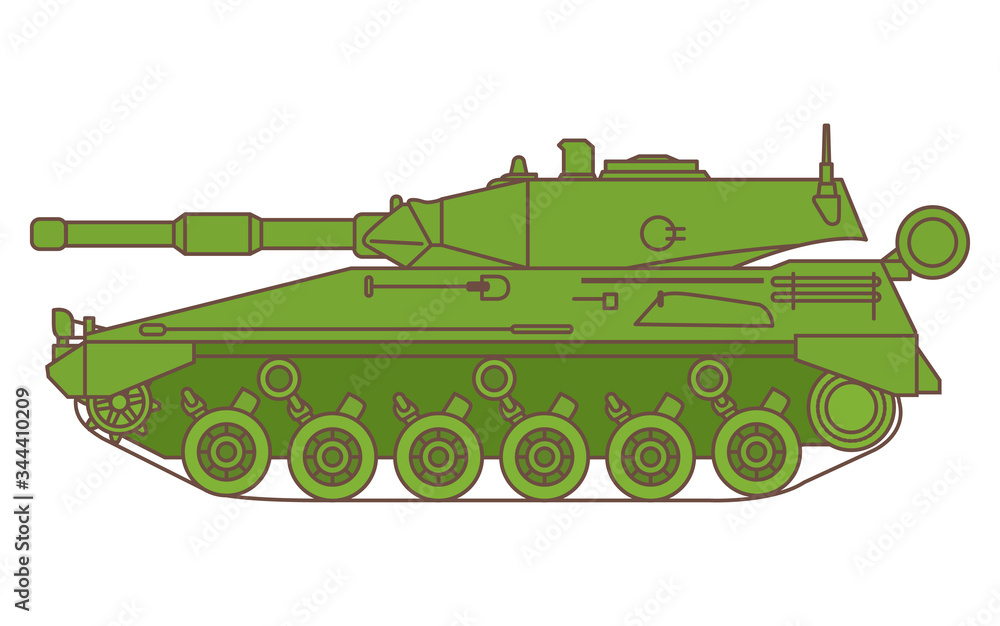 Argentinean modern tank. Armored tracked vehicle with turrets and a gun. Flat illustration. Vector.