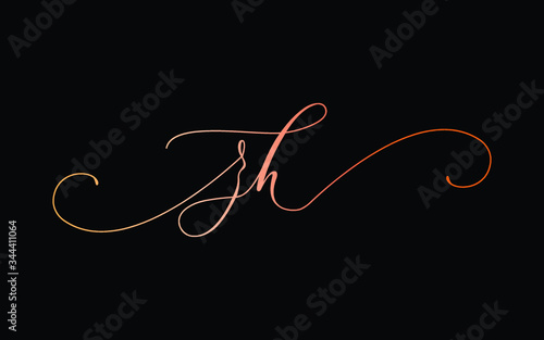 zh or z, h Lowercase Cursive Letter Initial Logo Design, Vector Template