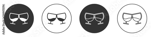 Black Glass of cognac or brandy icon isolated on white background. Circle button. Vector Illustration