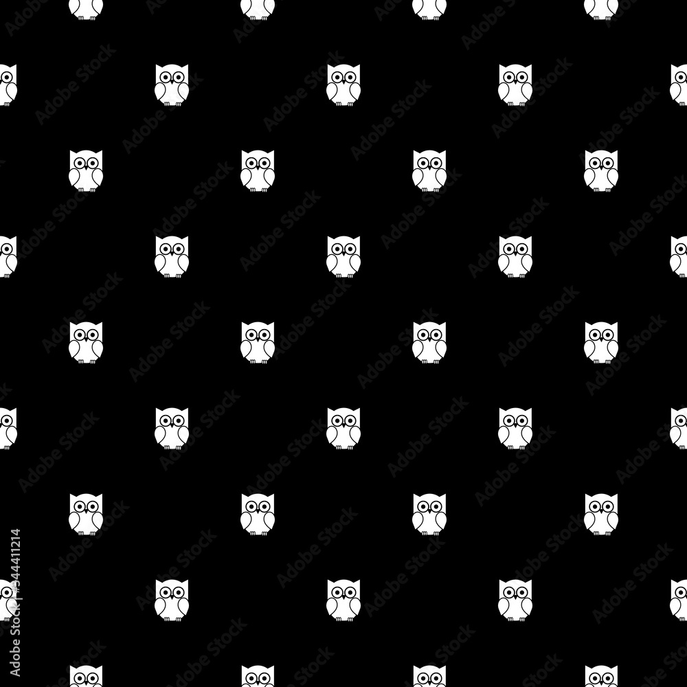 Dark seamless pattern with white owls on black background. Vector illustration. Dark seamless pattern with white owls on black background. Vector illustration.