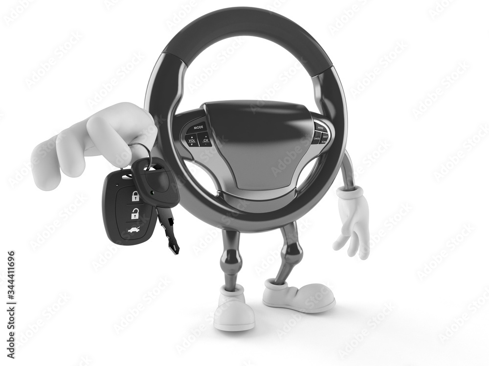 Fototapeta premium Car steering wheel character holding car key